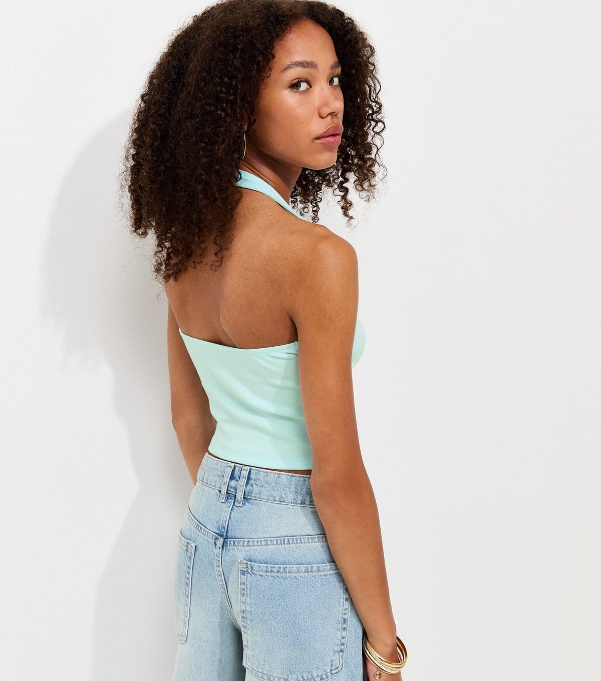 New Look Women's Mint Green Cotton Rich Scoop Halter Neck Top New Look - 4