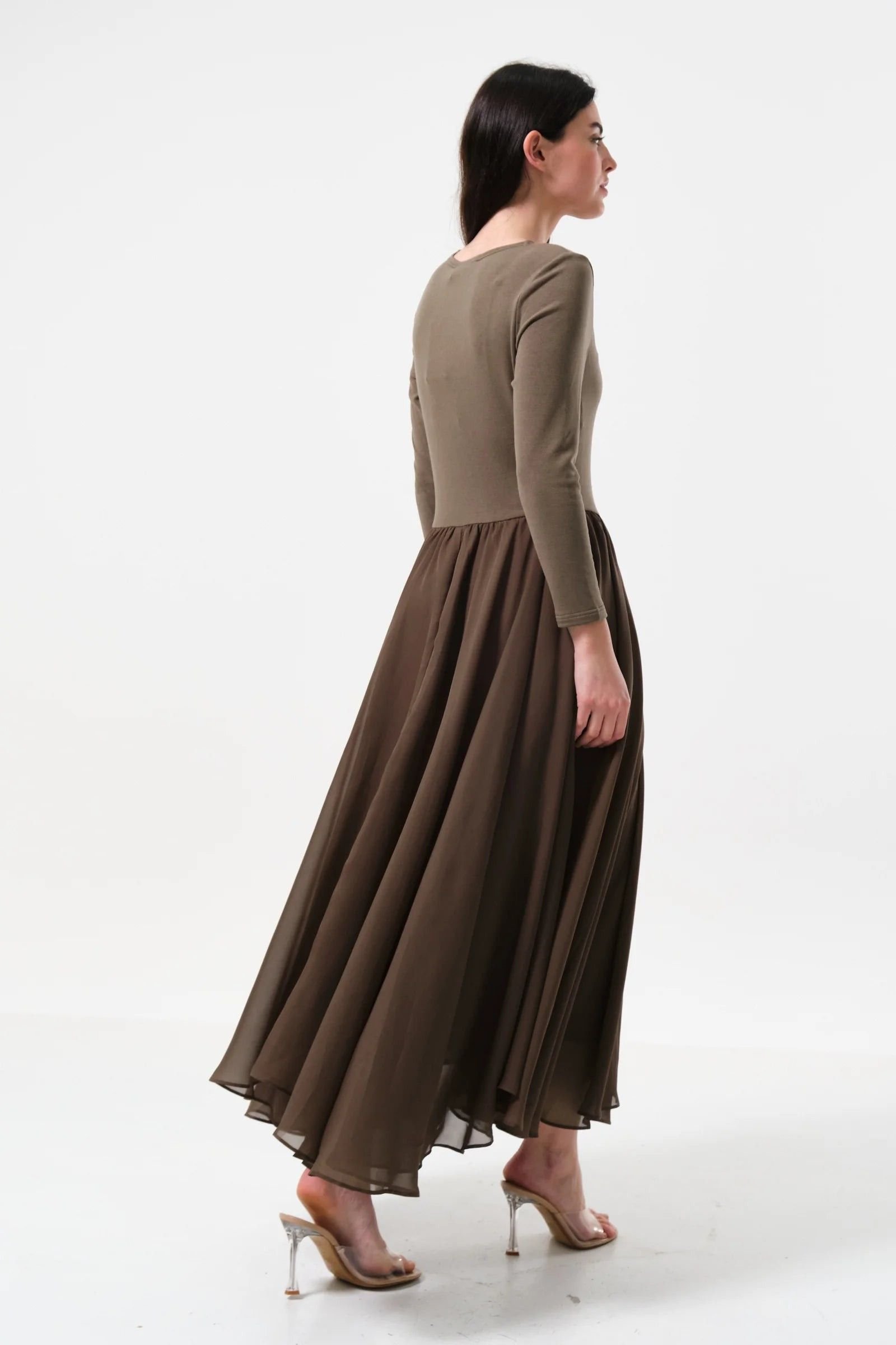 Louche Louche Women's Huxley Jersey & Georgette Midi Dress - Mole in Brown - 2