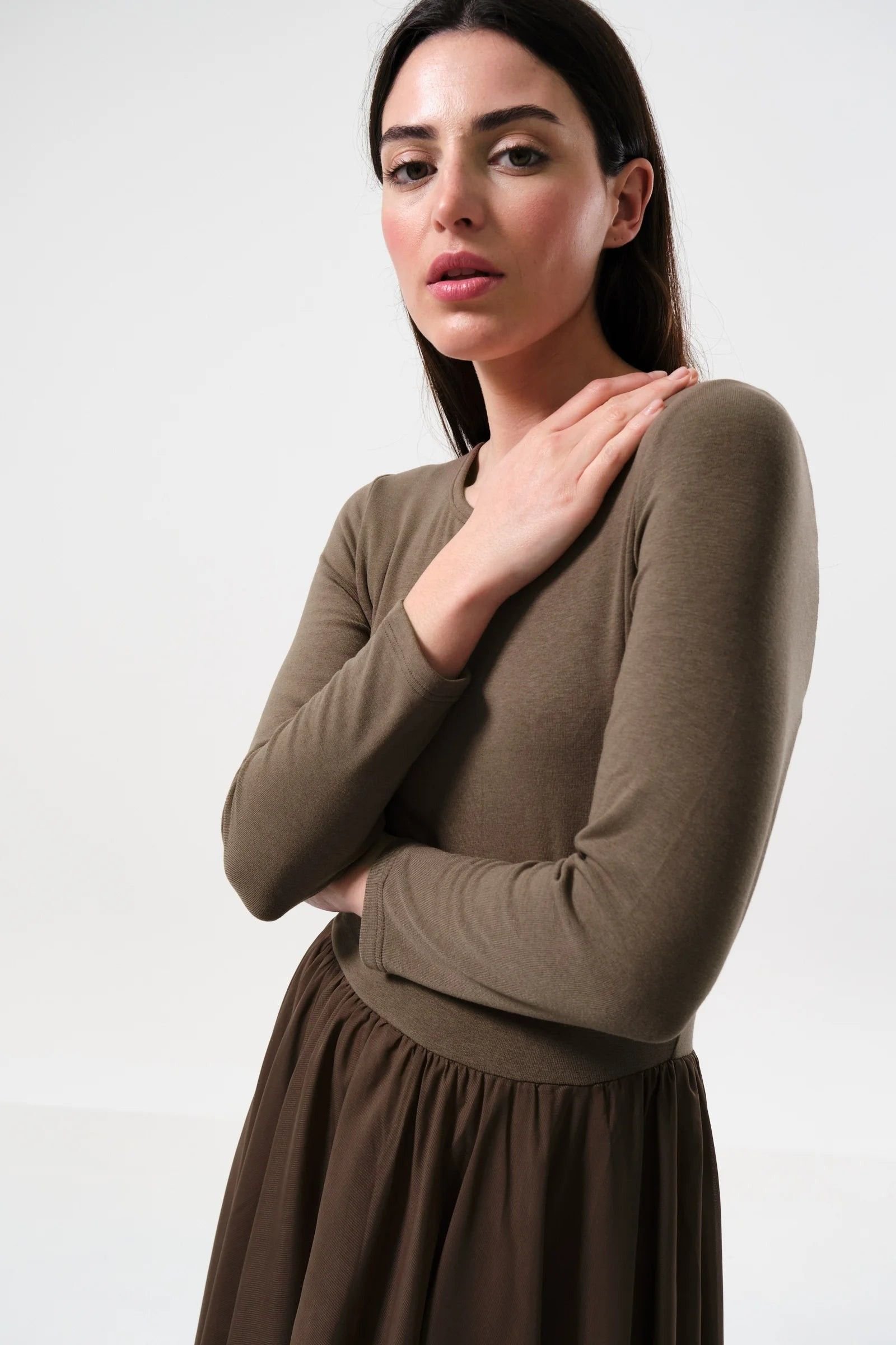 Louche Louche Women's Huxley Jersey & Georgette Midi Dress - Mole in Brown - 3