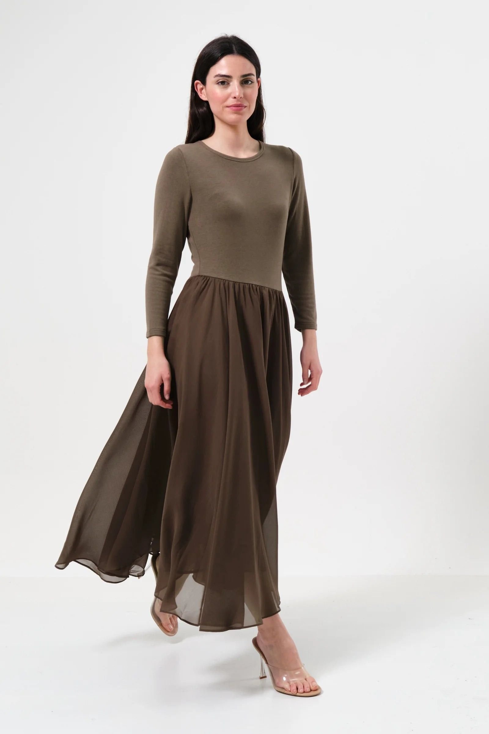 Louche Louche Women's Huxley Jersey & Georgette Midi Dress - Mole in Brown - 4