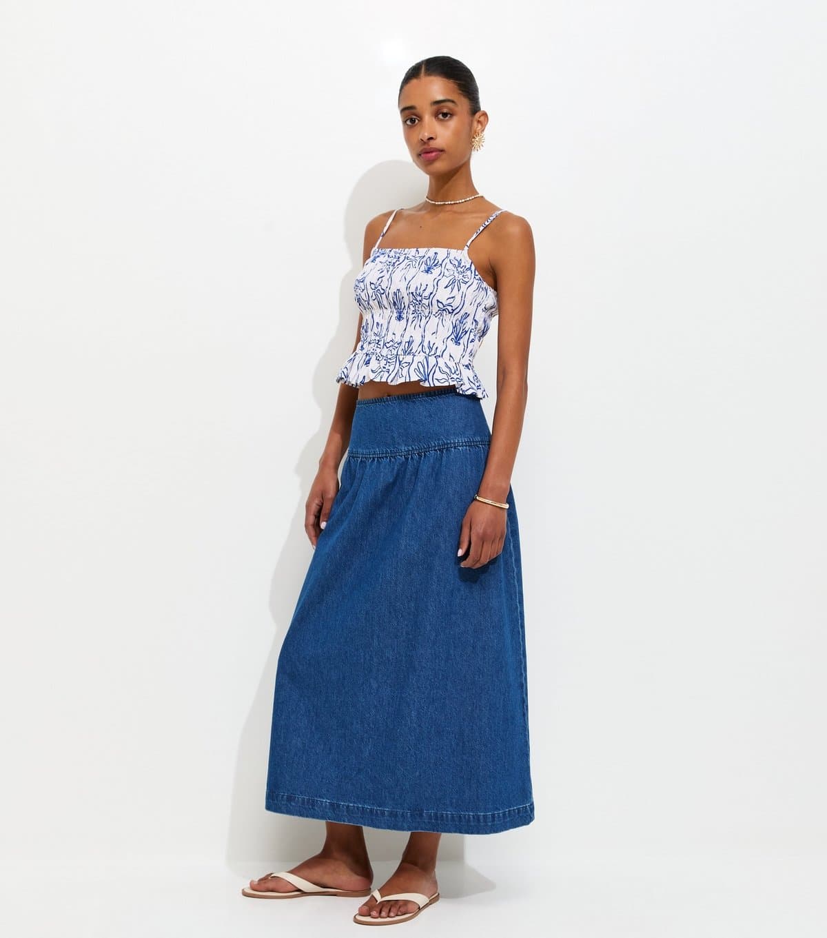 New Look Women's Blue Drop Waist Denim Midi Skirt New Look