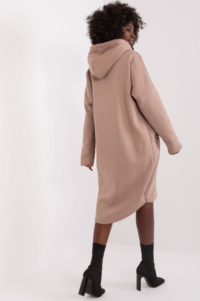 Love Lace Love Lace Women's Extended Hooded Zipper Sweatshirt Half Circle in Beige - 3
