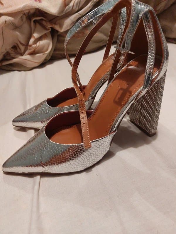 ASOS Asos Silver Reptile Print Block Heel Shoes 👠