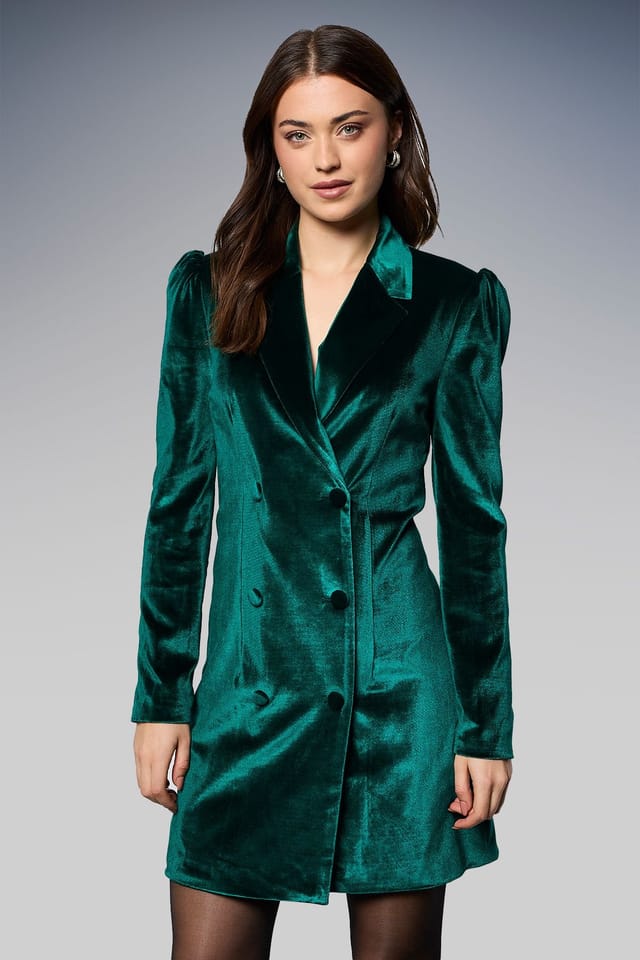 Dorothy Perkins Dorothy Perkins Women's Velvet Blazer Dress in Green - 2