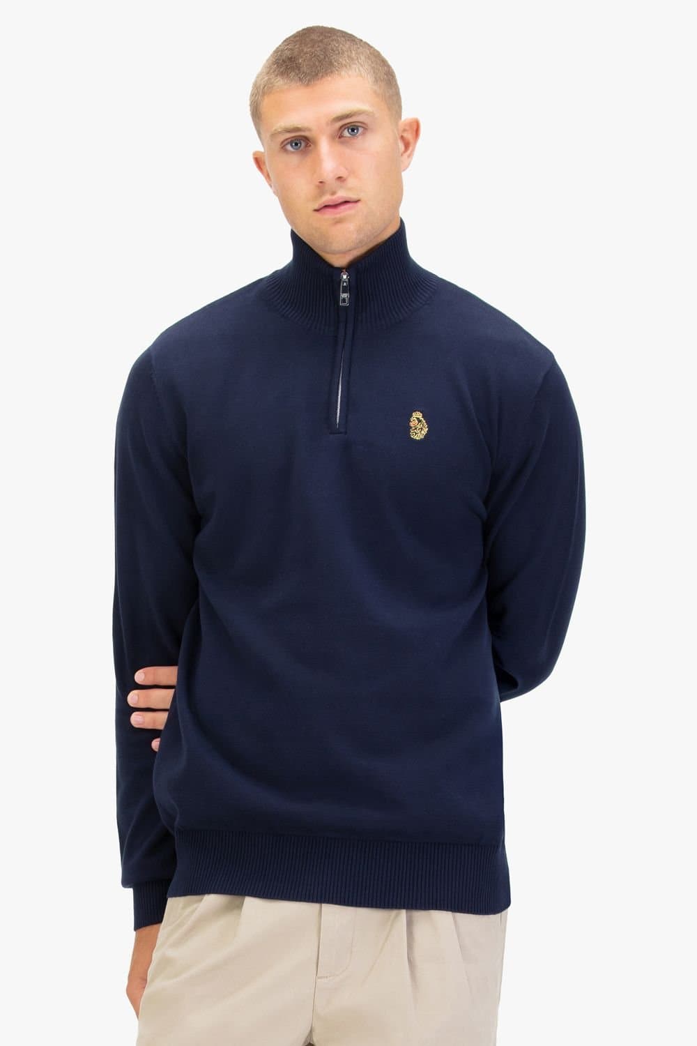 Luke 1977 Luke 1977 Men's Pretender Quarter Zip Knitted Jumper in Dark Navy