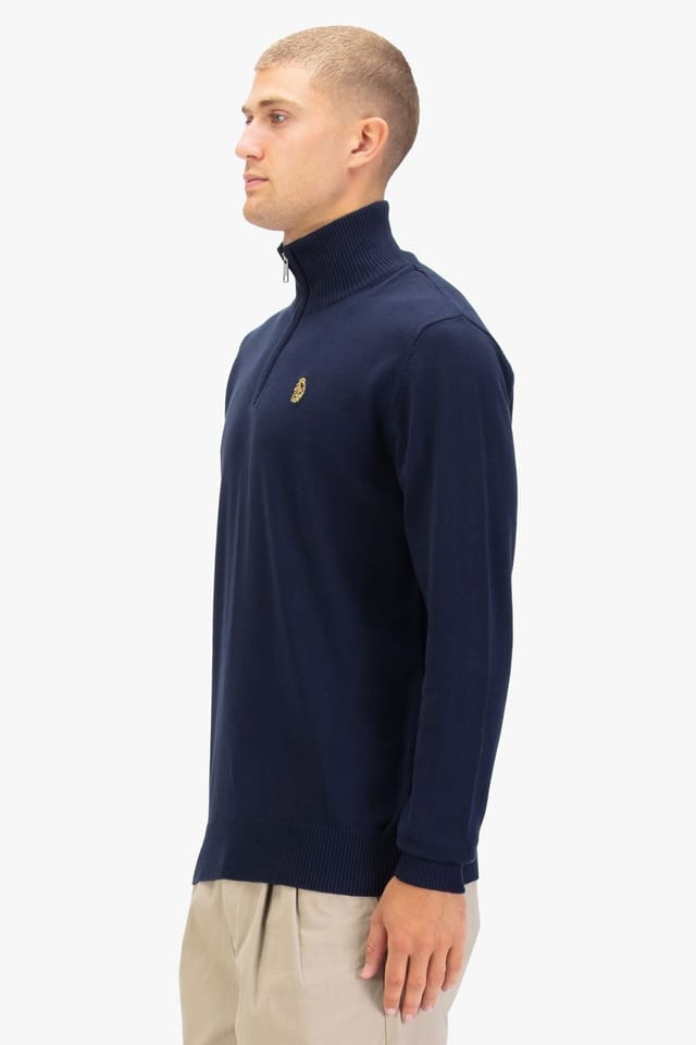Luke 1977 Luke 1977 Men's Pretender Quarter Zip Knitted Jumper in Dark Navy - 3