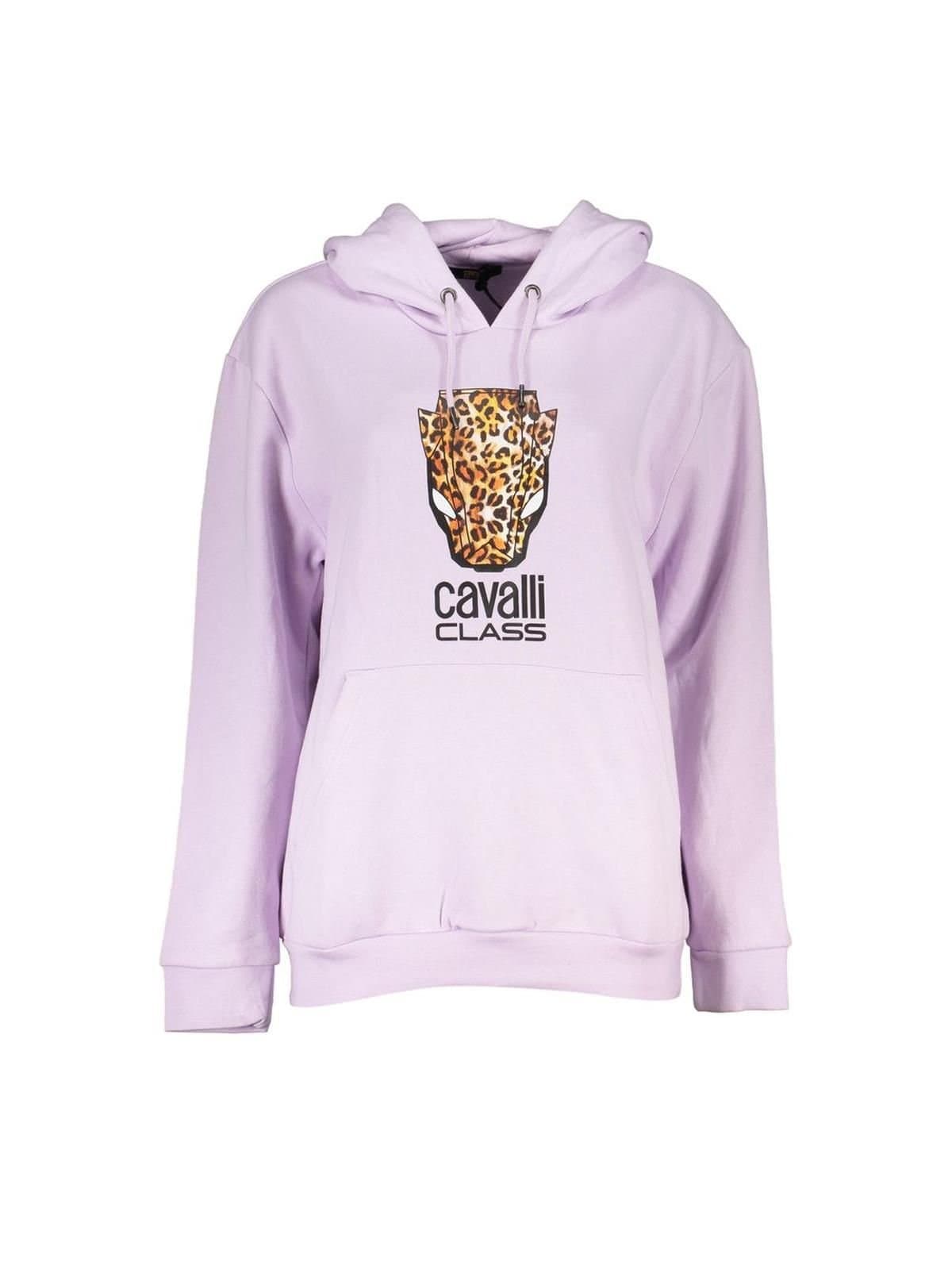 Cavalli Class Cavalli Class Purple Hooded Fleece Sweatshirt with Logo Print