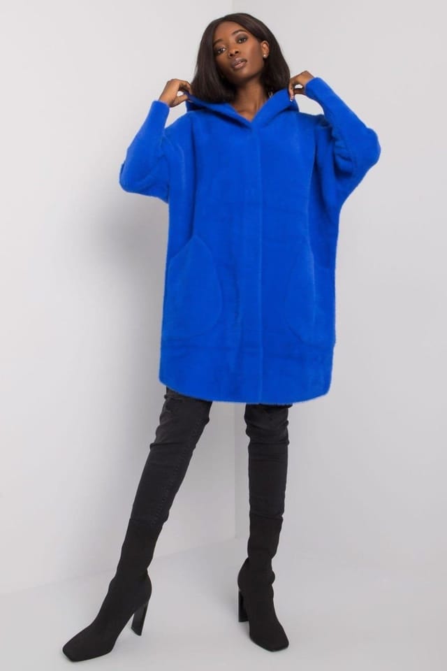 Love Lace Love Lace Women's Autumn Hooded Press Stud Coat with Pockets in Blue - 2
