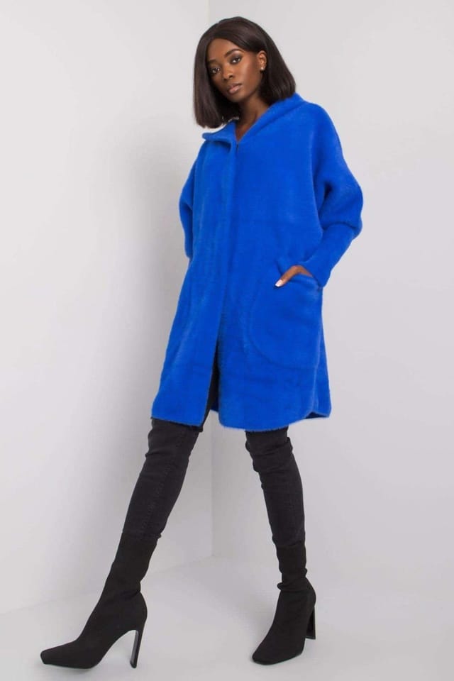 Love Lace Love Lace Women's Autumn Hooded Press Stud Coat with Pockets in Blue - 3