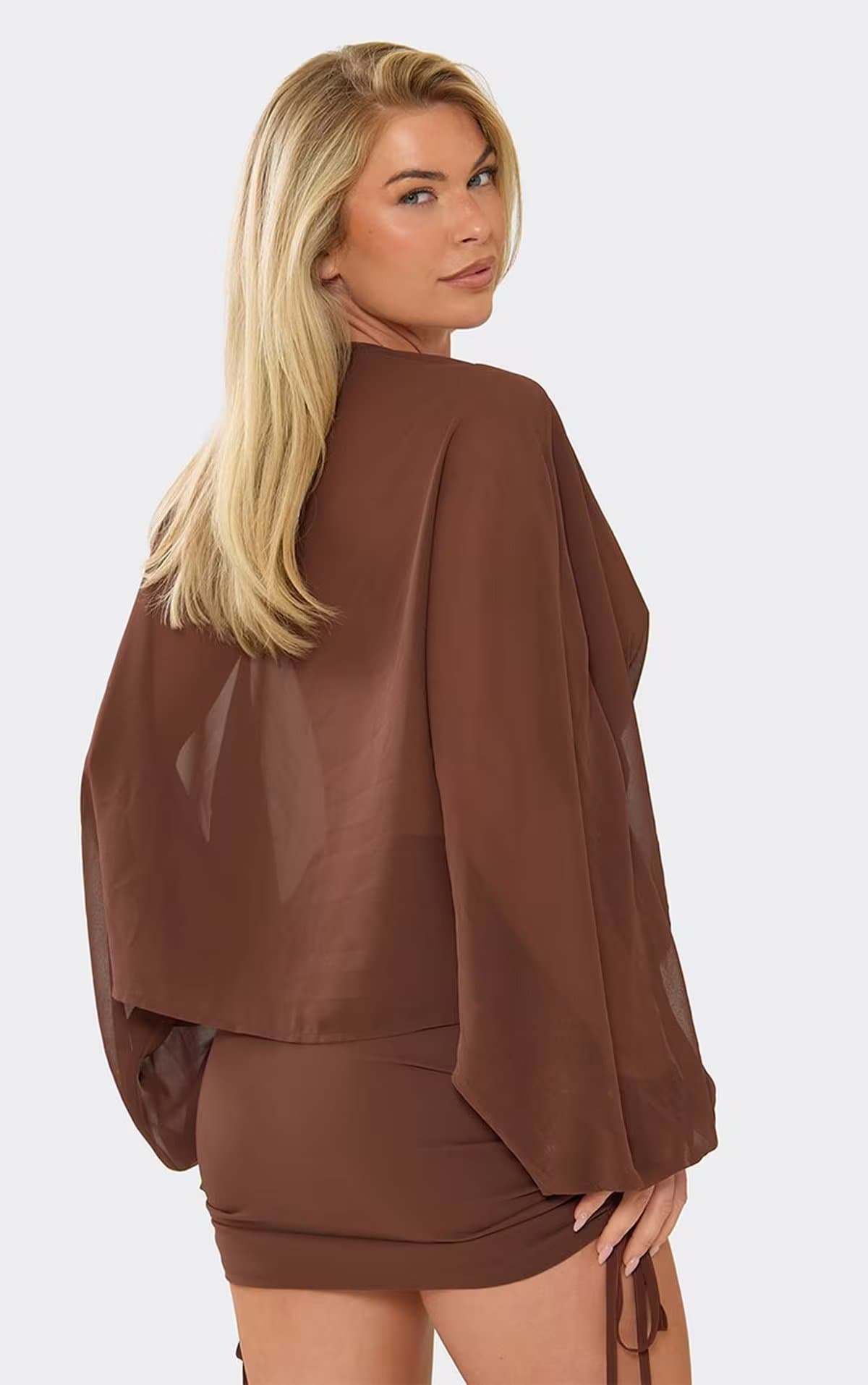 EGO EGO Brown Chiffon Twisted Front Sheer Shirt
