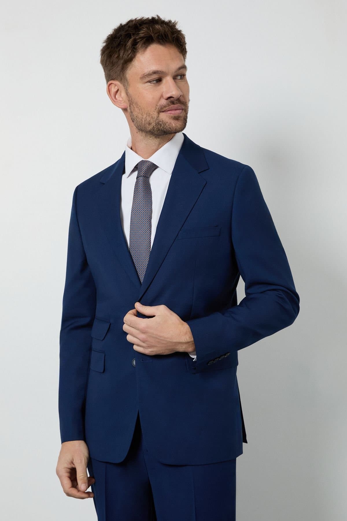 Burton Burton Men's Royal Blue Textured Slim Fit Suit Jacket