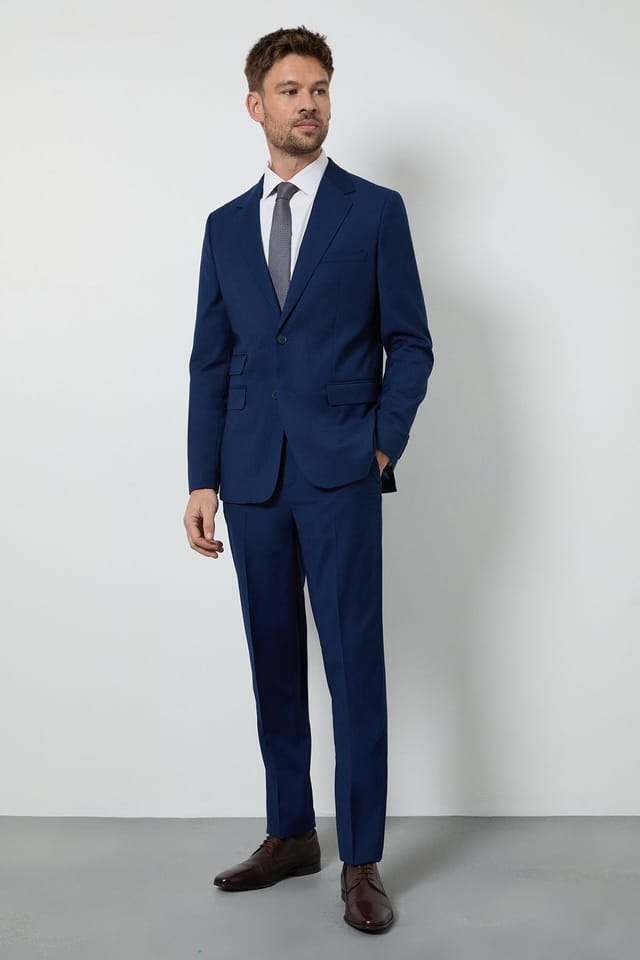 Burton Burton Men's Royal Blue Textured Slim Fit Suit Jacket - 3