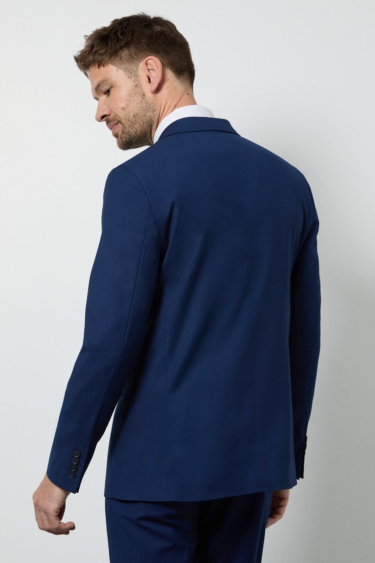 Burton Burton Men's Royal Blue Textured Slim Fit Suit Jacket - 4