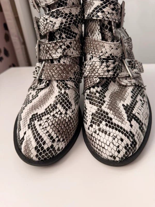 ASOS Black white snakeskin studded buckle ankle boots 7 new