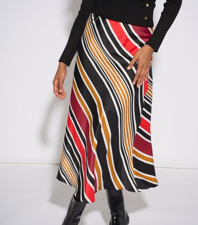 Gini London Women's Black Diagonal Stripe Satin Bias Cut Skirt Gini London New Look - 2