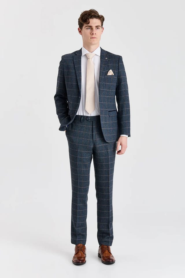 Paul Andrew Paul Andrew Men's Blazer Tweed Herringbone Check Wool Blend Sport Coat in Navy - 2