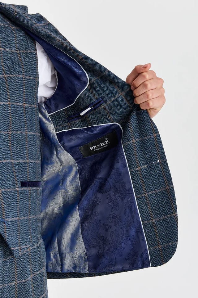 Paul Andrew Paul Andrew Men's Blazer Tweed Herringbone Check Wool Blend Sport Coat in Navy - 3