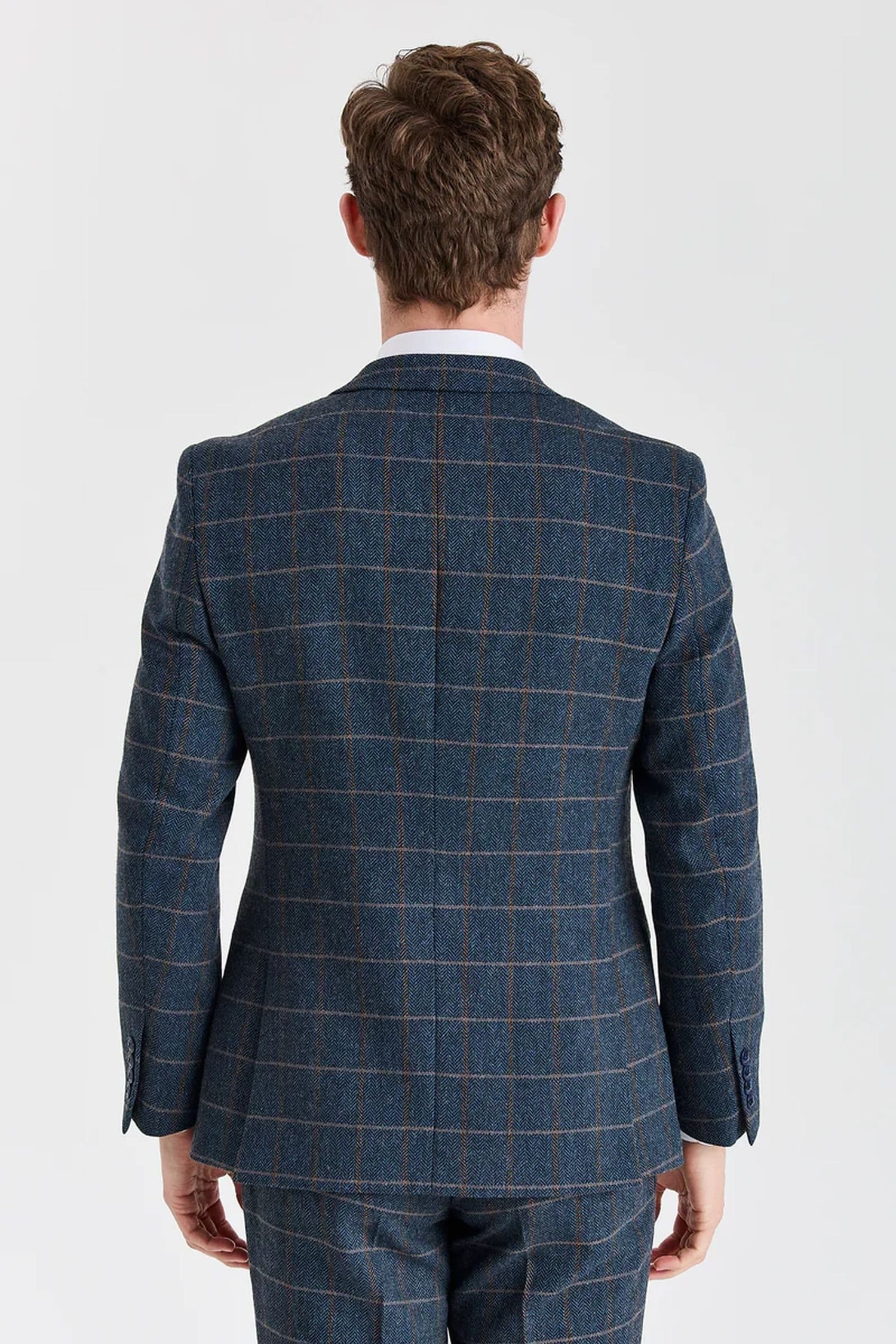 Paul Andrew Paul Andrew Men's Blazer Tweed Herringbone Check Wool Blend Sport Coat in Navy - 4