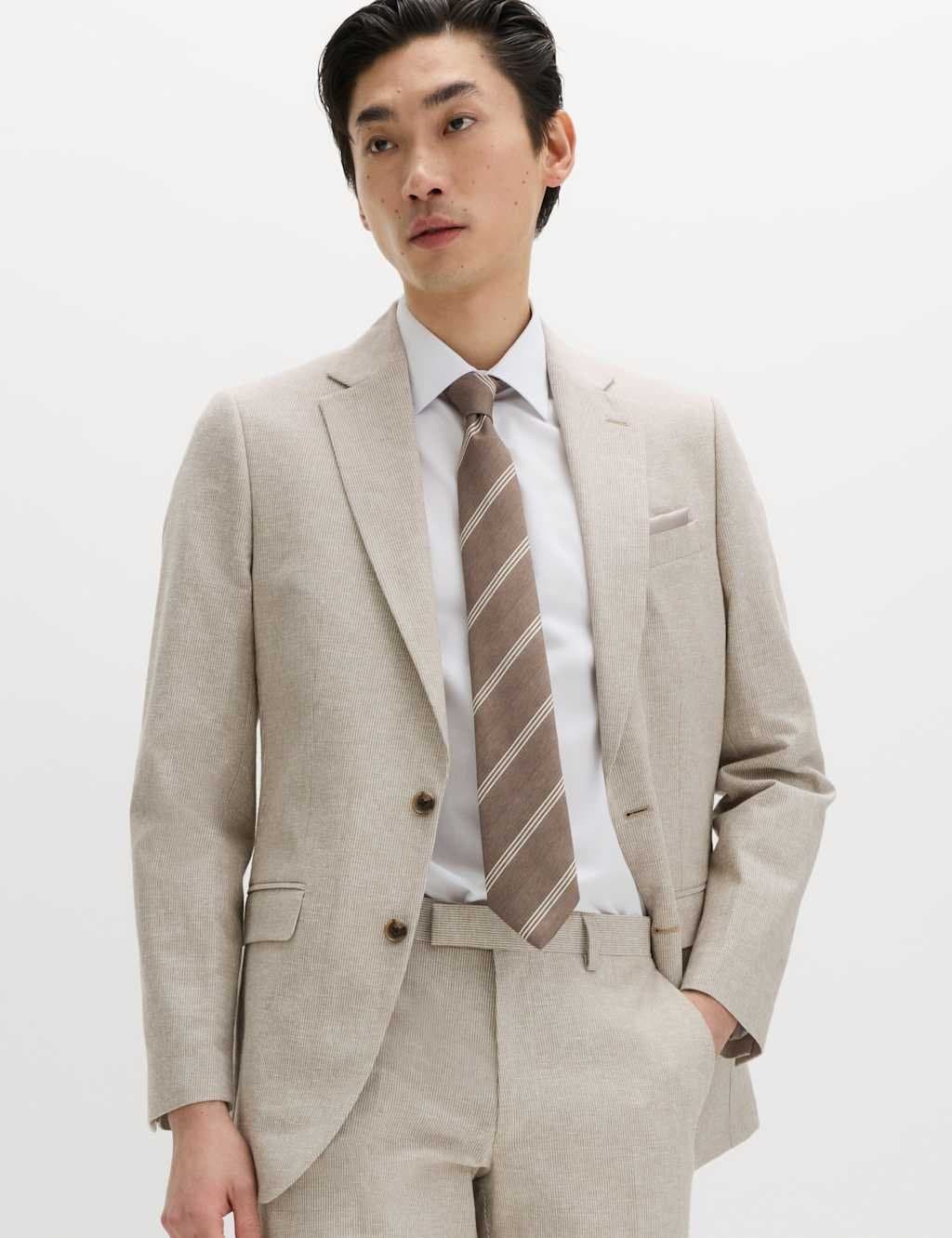 Marks & Spencer M&S Tailored Fit Cotton Linen Striped Jacket Neutral