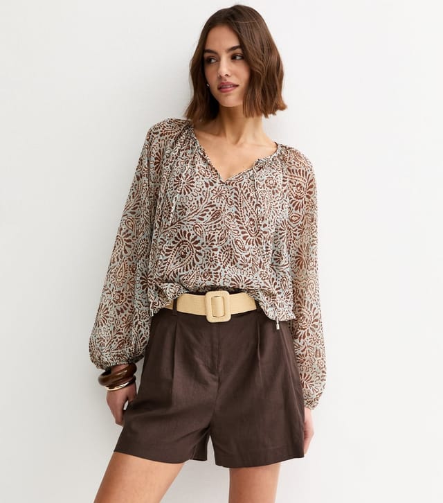 New Look Women's Dark Brown Linen Blend Belted Shorts New Look - 3