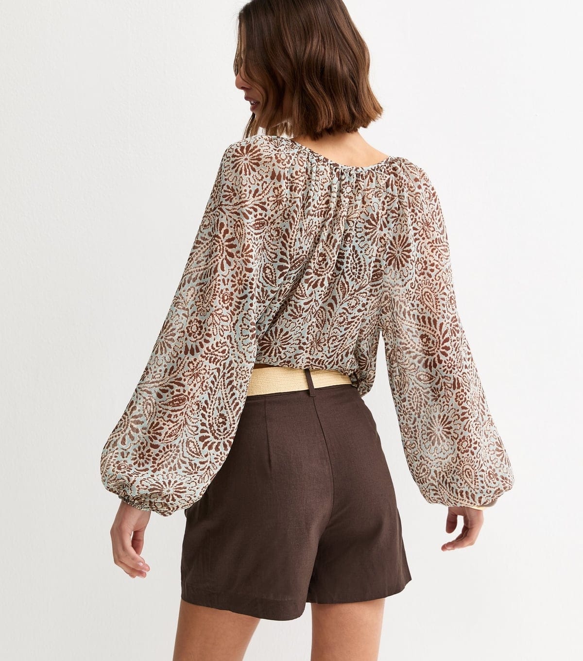 New Look Women's Dark Brown Linen Blend Belted Shorts New Look - 4