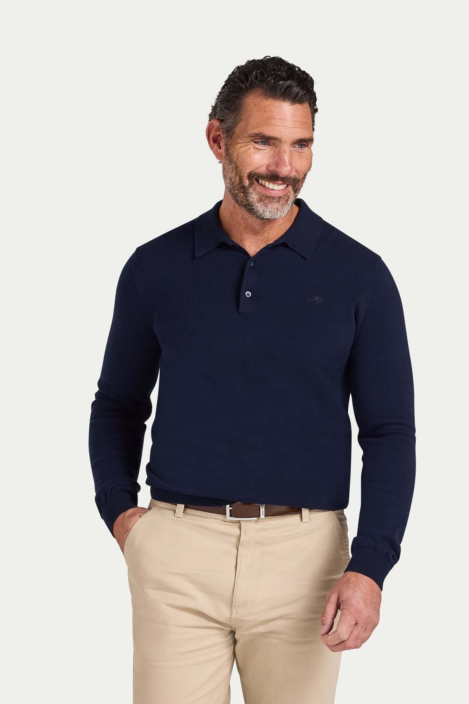 raging bull Raging Bull Men's Long Sleeve Knitted Polo in Navy