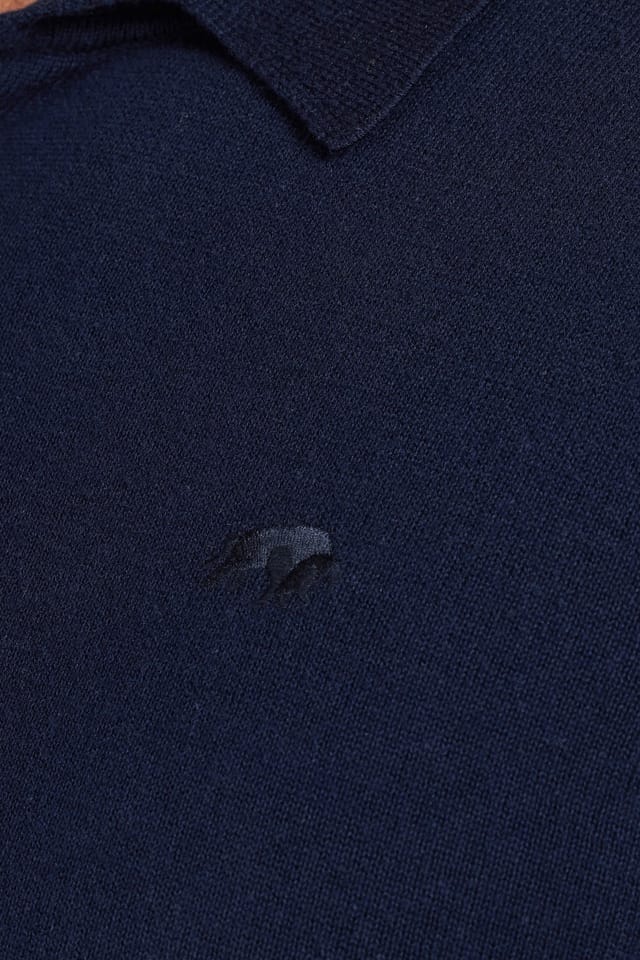 raging bull Raging Bull Men's Long Sleeve Knitted Polo in Navy - 3