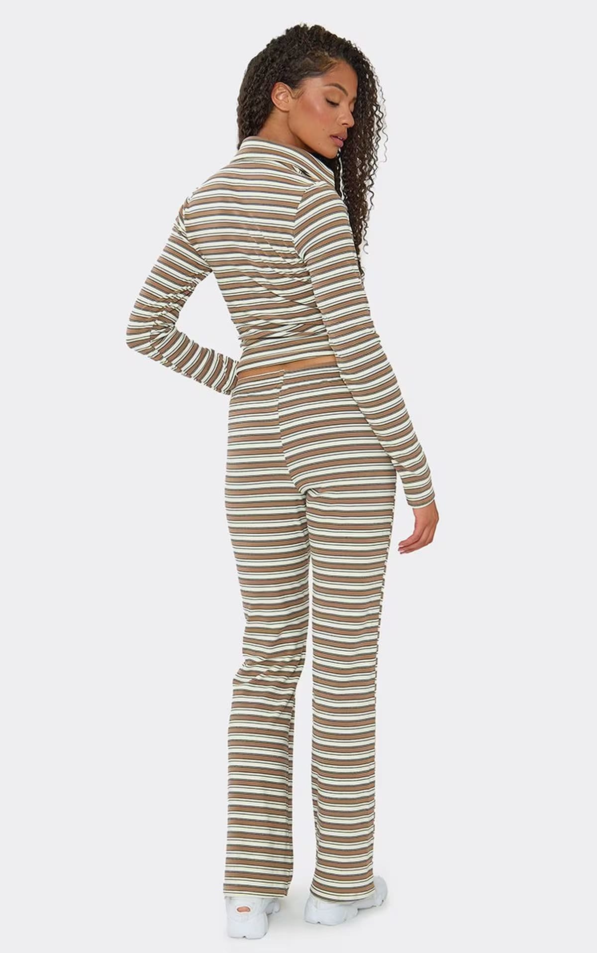 EGO Brown Soft Stripe Fleece Joggers In Multi, Women's Size UK 6