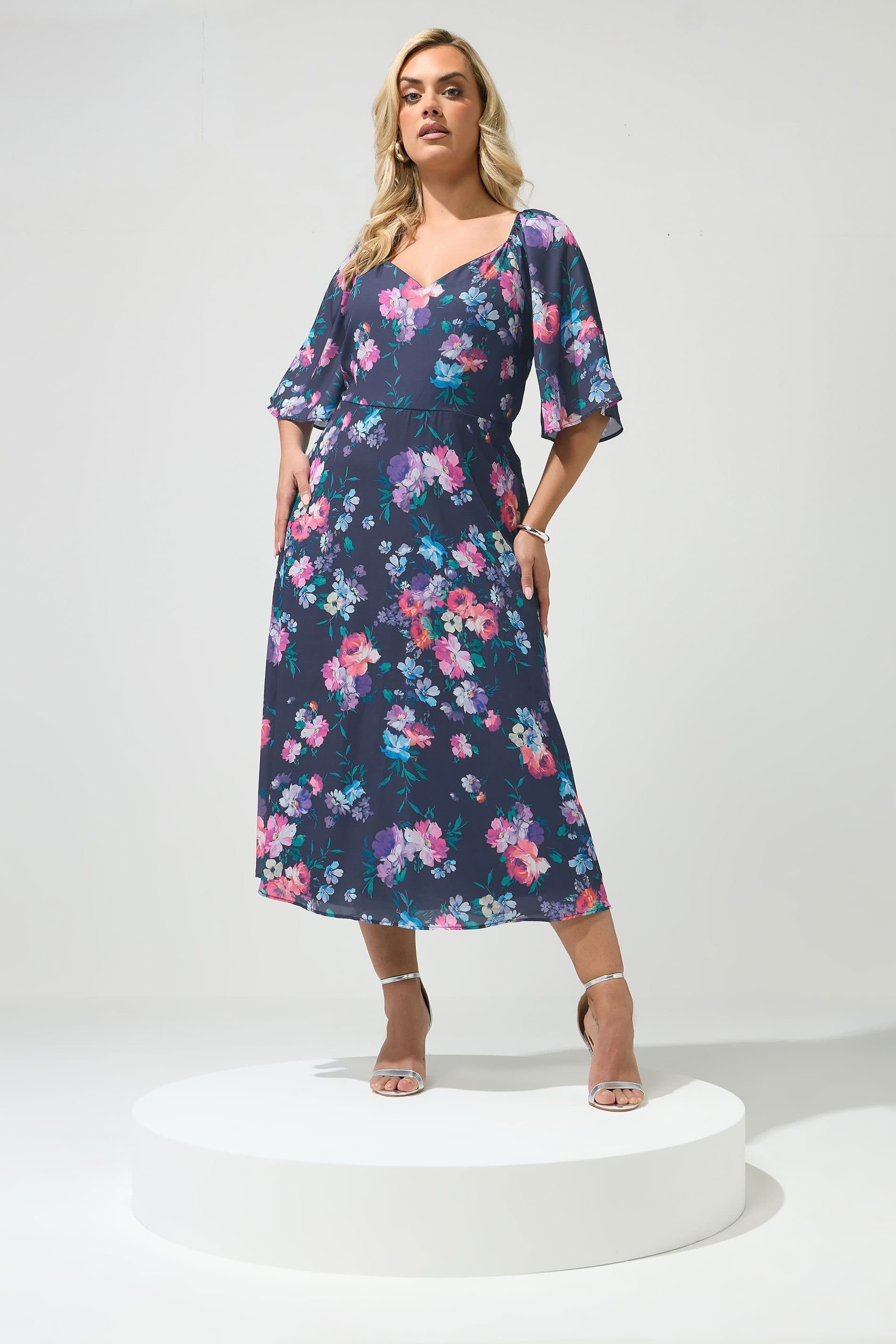 Yours Yours Women's Floral Midi Dress in Mid Navy