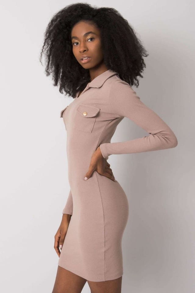 Love Lace Love Lace Women's Ribbed Long Sleeve Heart Pencil Dress Style 175444 in Beige - 2