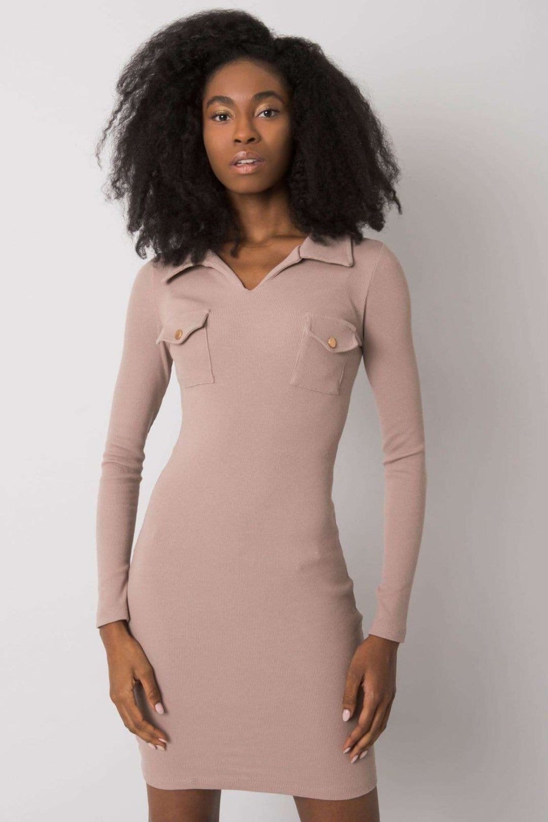 Love Lace Love Lace Women's Ribbed Long Sleeve Heart Pencil Dress Style 175444 in Beige - 4
