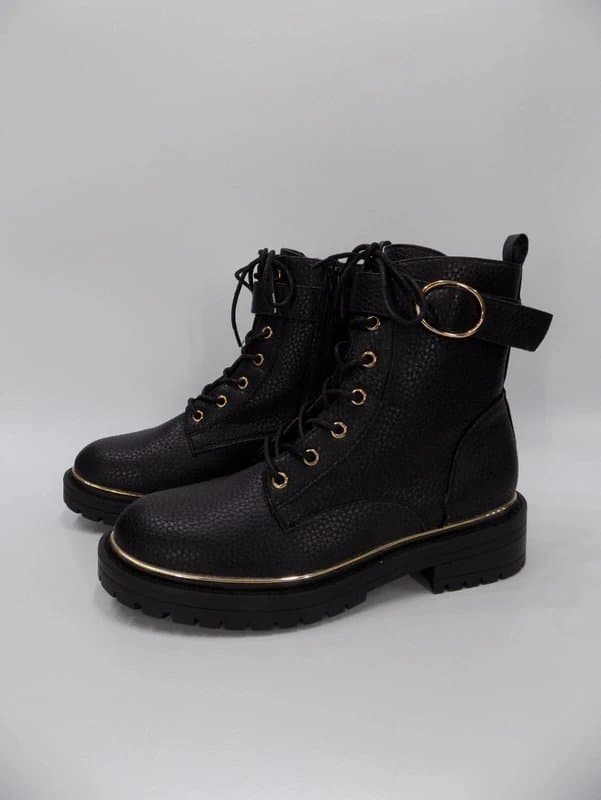 New Look New Look Boots Wide Fit UK 8 41 Women Black faux leather Chunky Sole Lace Up Zip