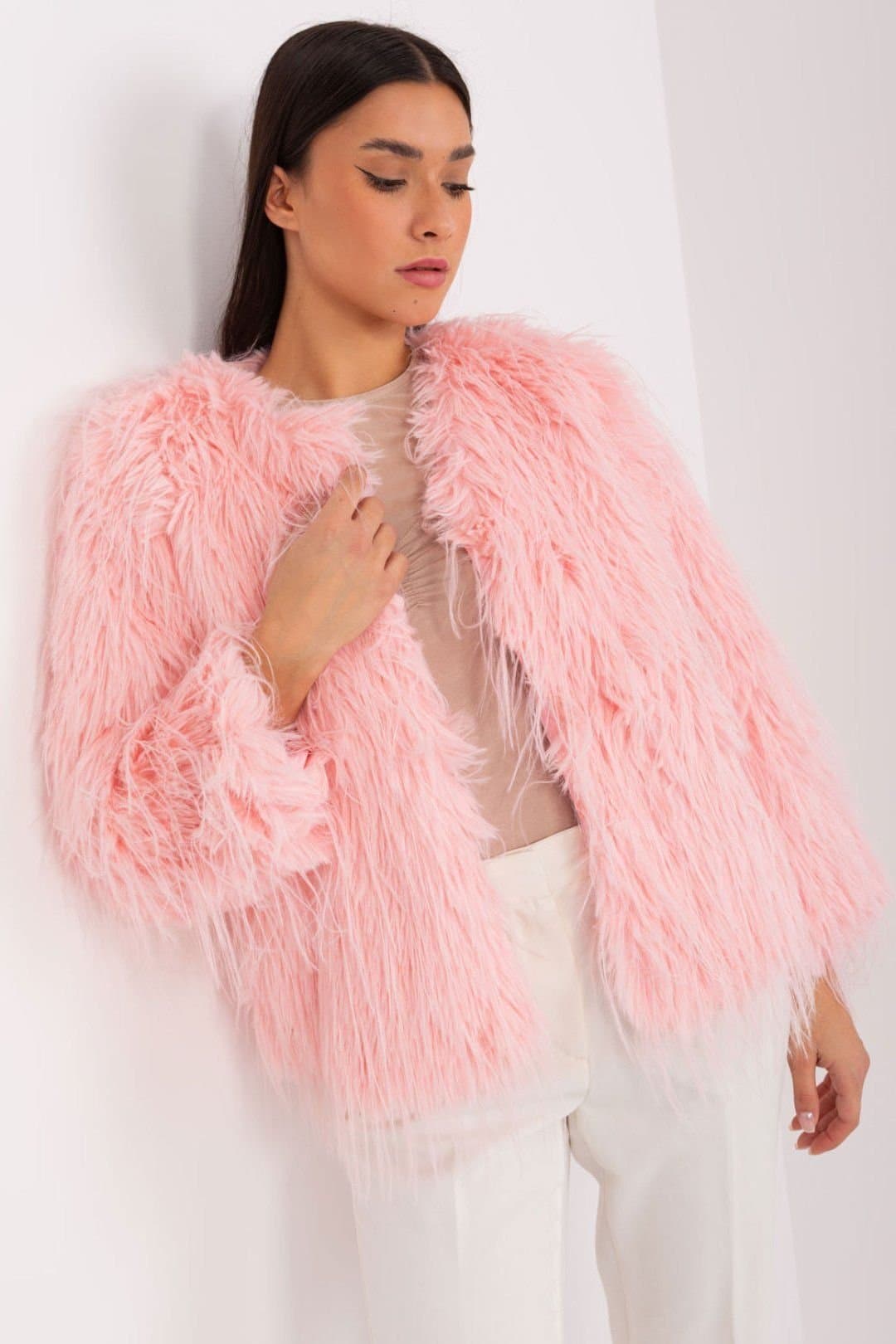 Love Lace Love Lace Women's Fur Trim Lined Transitional Hook Jacket Style 188841 in Pink