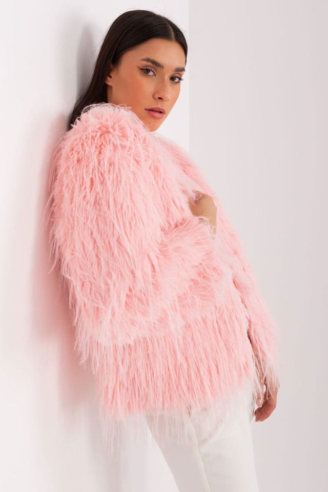 Love Lace Love Lace Women's Fur Trim Lined Transitional Hook Jacket Style 188841 in Pink - 2
