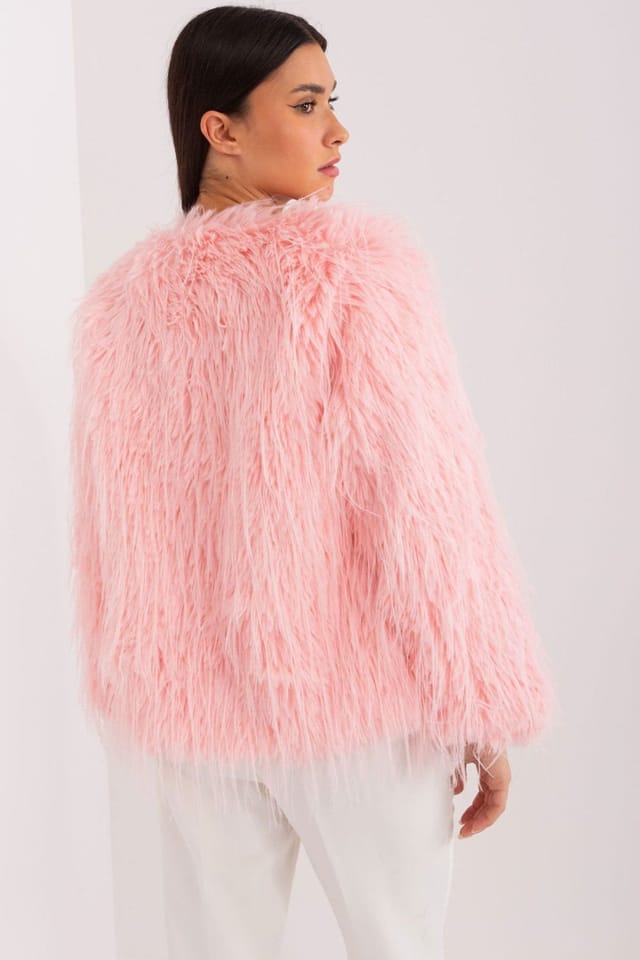 Love Lace Love Lace Women's Fur Trim Lined Transitional Hook Jacket Style 188841 in Pink - 3