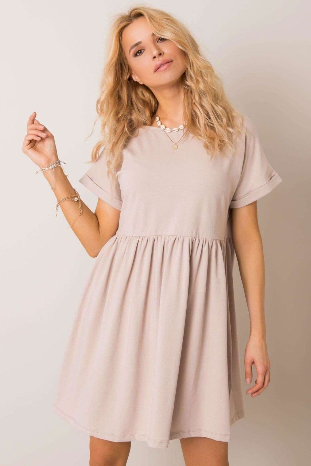 Love Lace Beige Cotton Flared Unbuttoned Dress