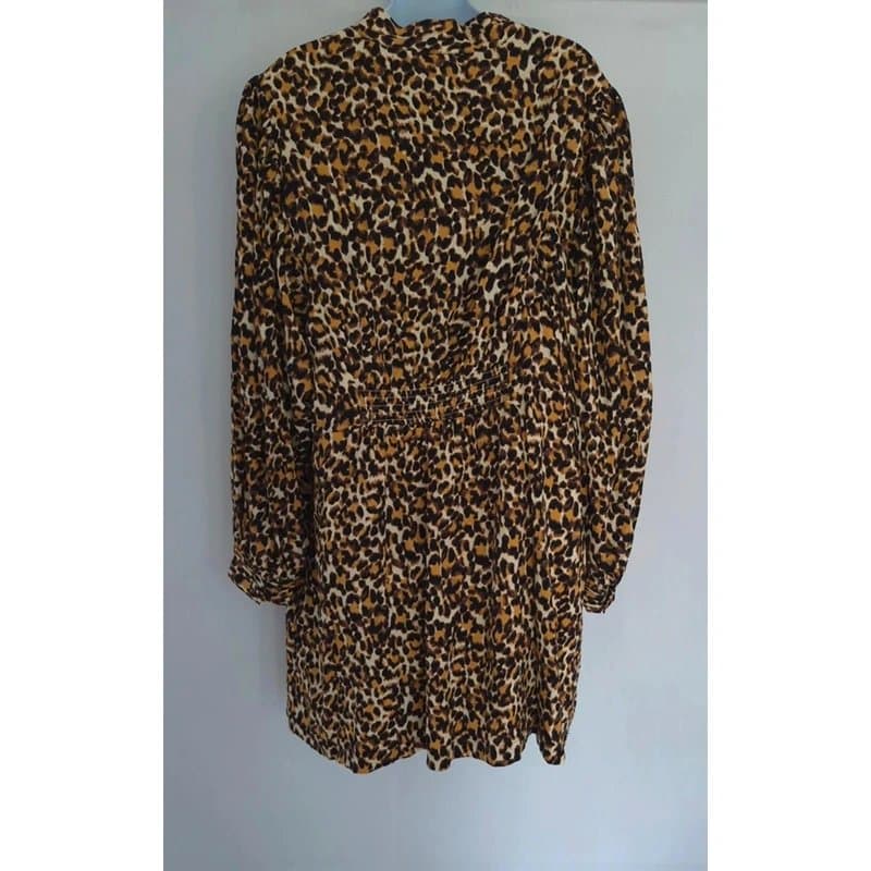 Joanie Joanie Nollie pussy bow shirred leopardprint womens dress UK size 24