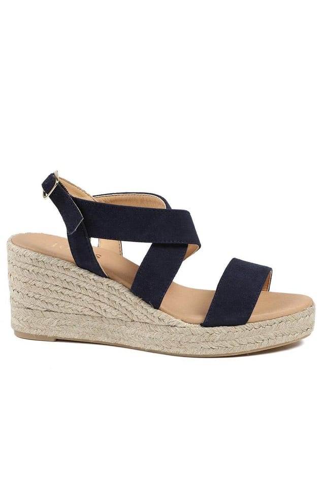 Jones Bootmaker Jones Bootmaker Women's Romilly Leather Wedge Heeled Espadrilles in Navy - 2