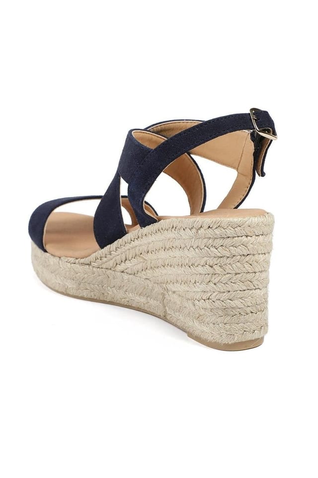 Jones Bootmaker Jones Bootmaker Women's Romilly Leather Wedge Heeled Espadrilles in Navy - 3