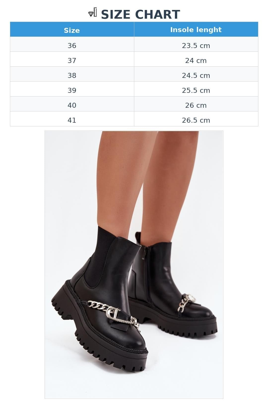 Love Lace Love Lace Women's Fur Lined Platform Ankle Boots with Chain Buckle Zipper in Black - 4