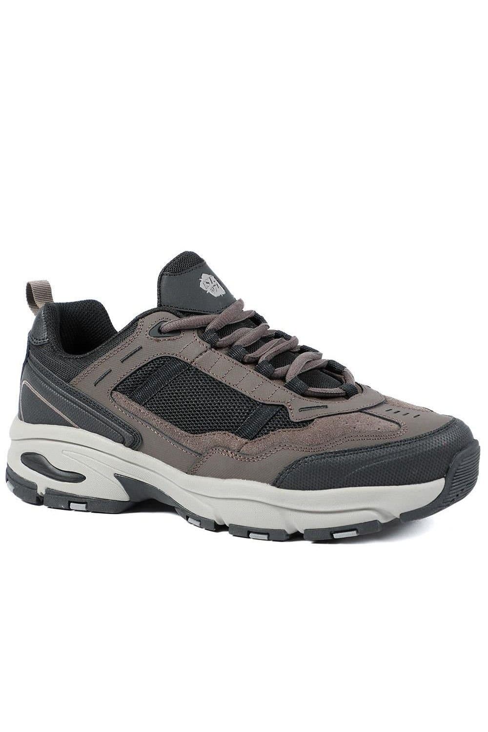 Pavers Pavers Men's Extra Wide Leather Memory Foam Lace Up Trainers in Brown