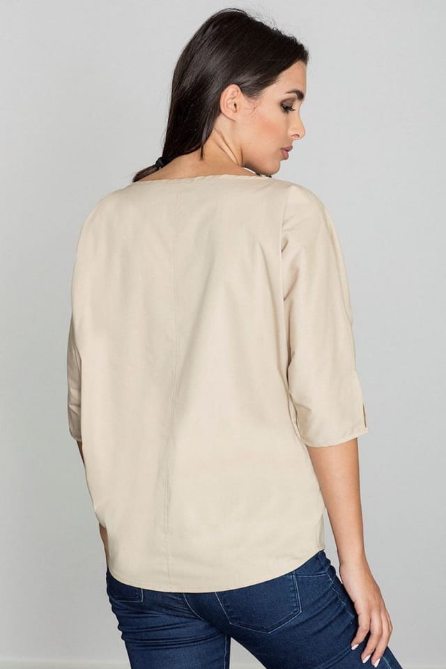 Love Lace Love Lace Women's Delicate Stitched Middle Blouse in Beige - 2