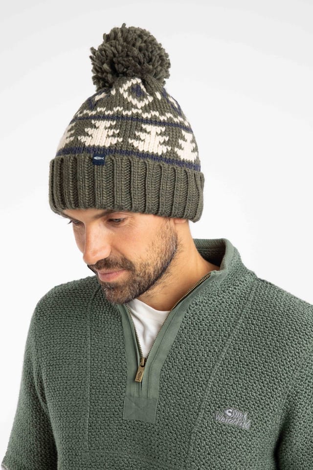Weird Fish Weird Fish Men's Scotsdale Fair Isle Bobble Hat in Dark Green - 3