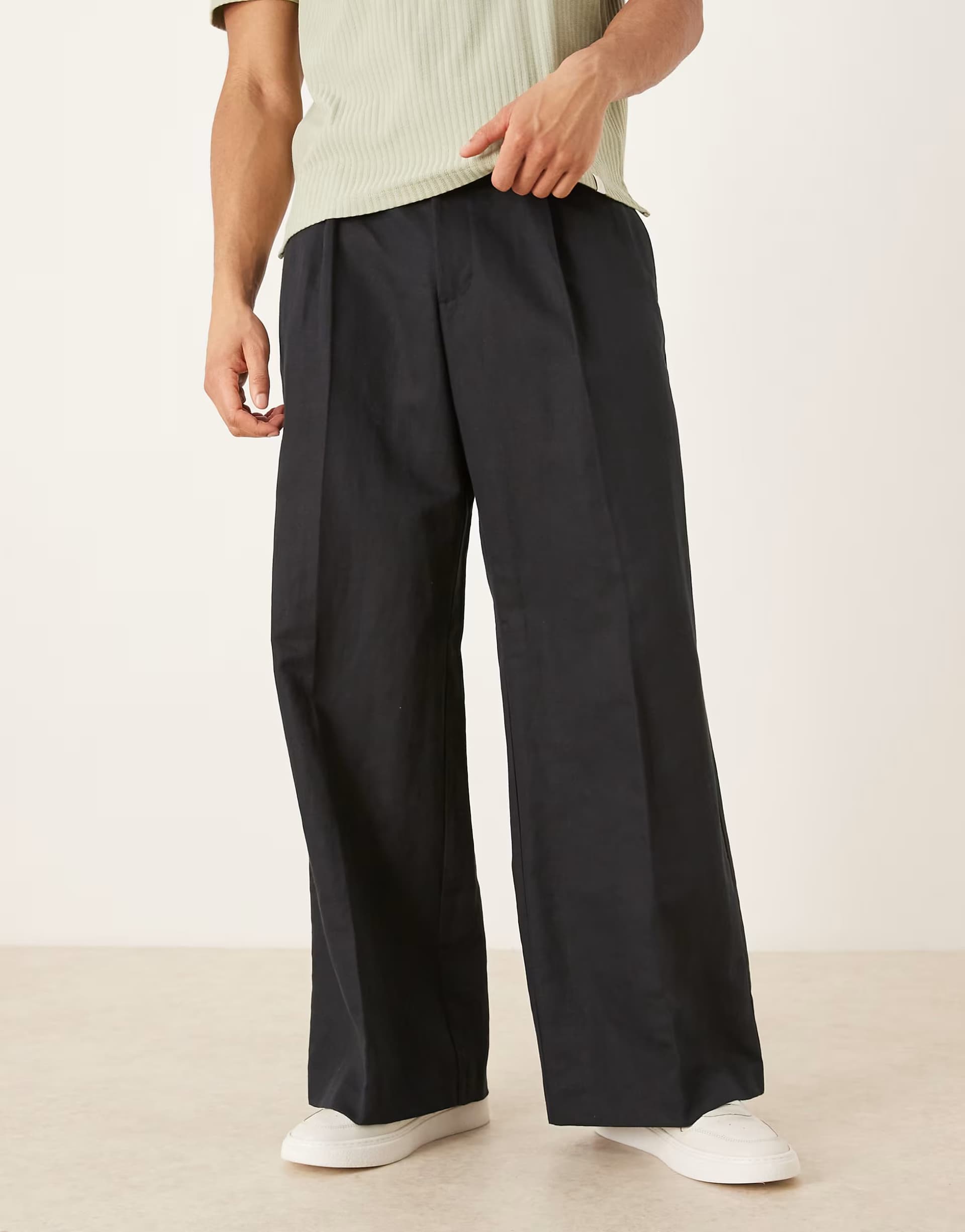 ASOS ASOS DESIGN smart pleated linen rich loose leg trousers in black