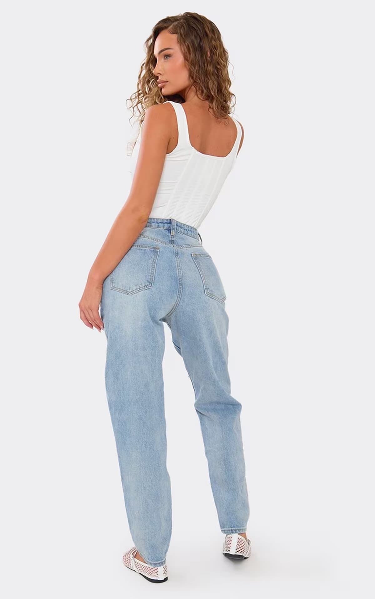 EGO Distressed Hem Rip Detail Jeans In Light Blue Denim, Women's Size UK 4