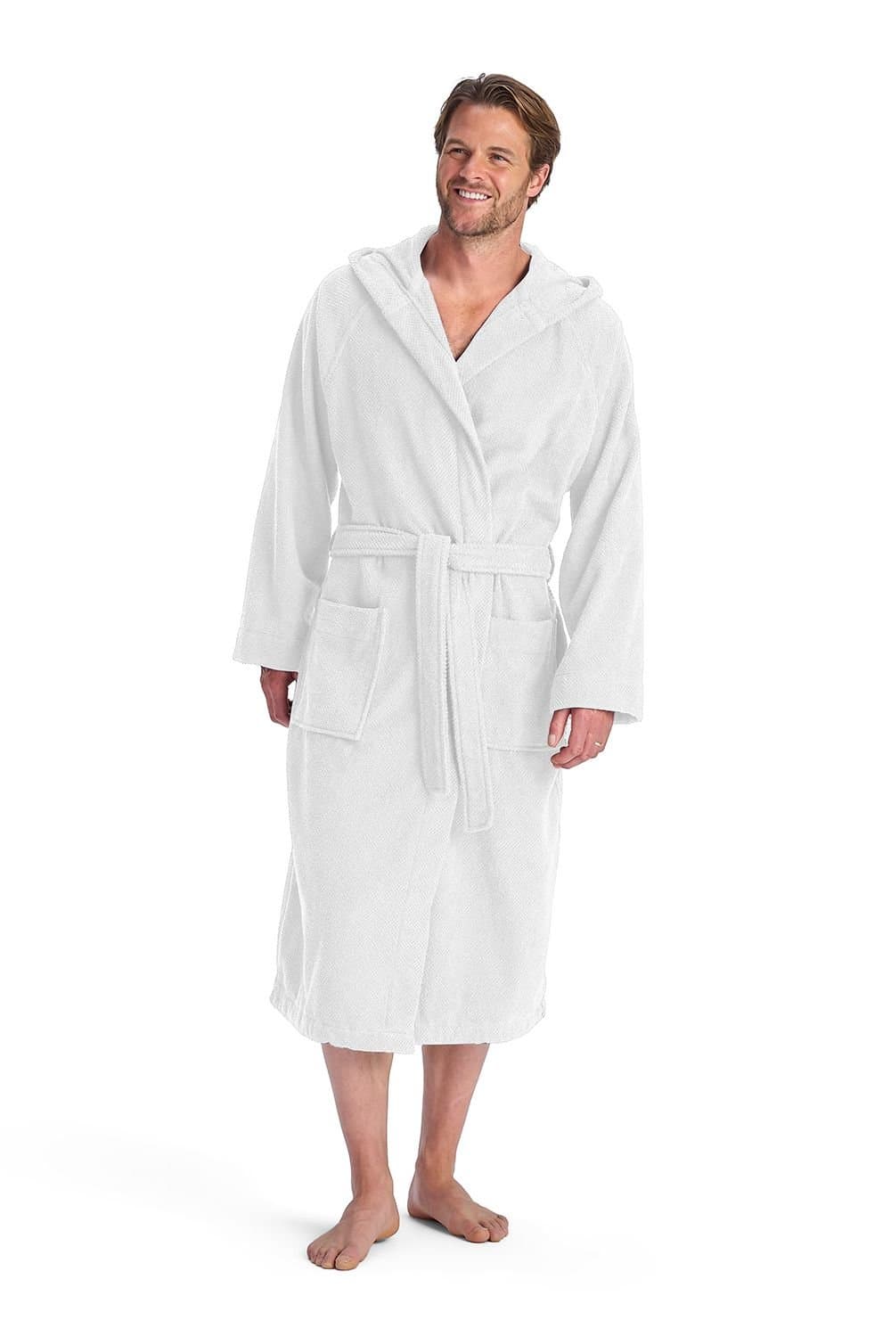 Christy CHRISTY Men's 'Brixton' 100% Cotton Textured Hooded Bath Robe in White
