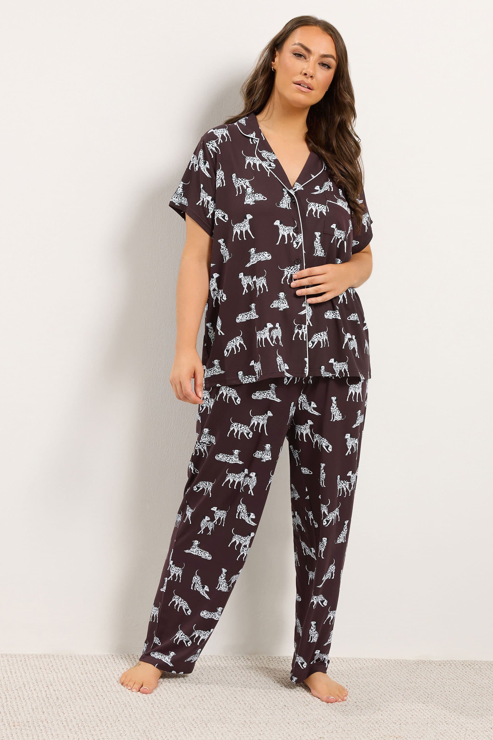 Yours Plus Size Brown Dalmatian Short Sleeve Pyjama Set