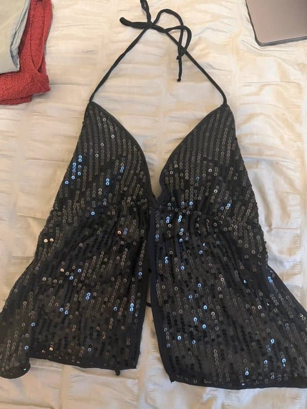 Bershka Bershka halter black sequence top