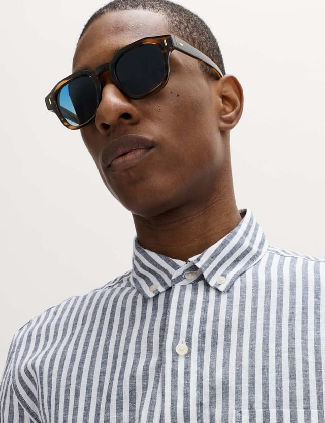 Marks & Spencer M&S Linen Cotton Blend Striped Shirt Blue Mix - 2