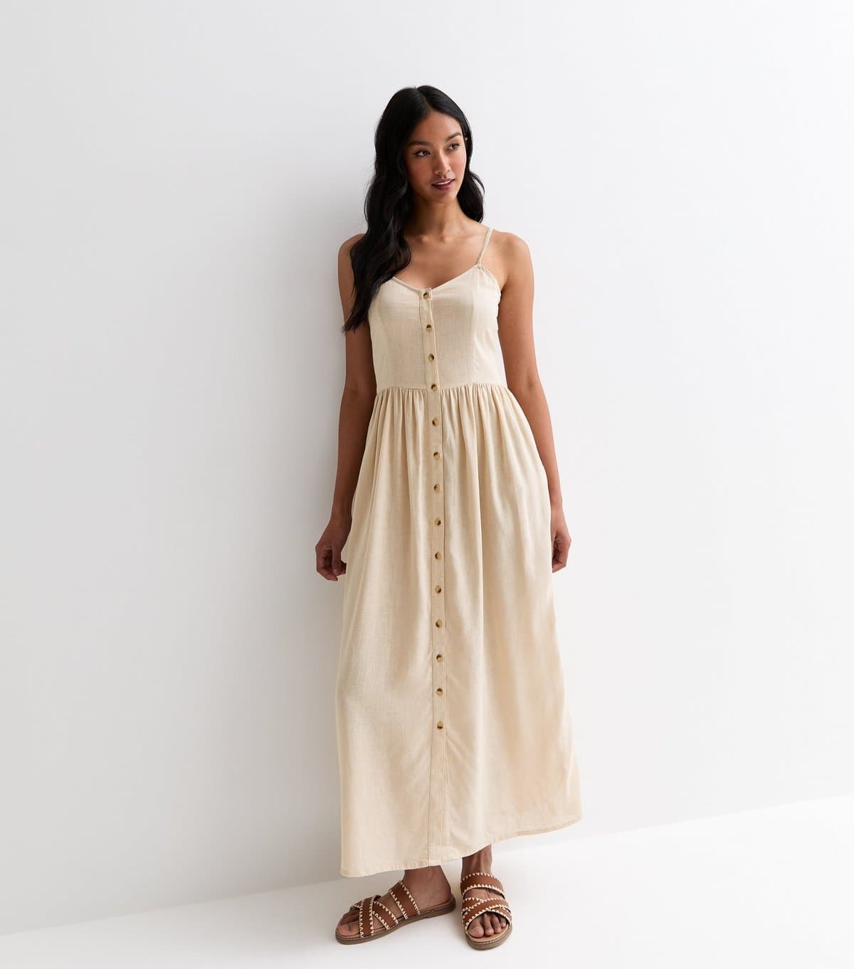 ONLY Women's Pale Grey Dress Button Through Strappy Maxi Dress ONLY New Look